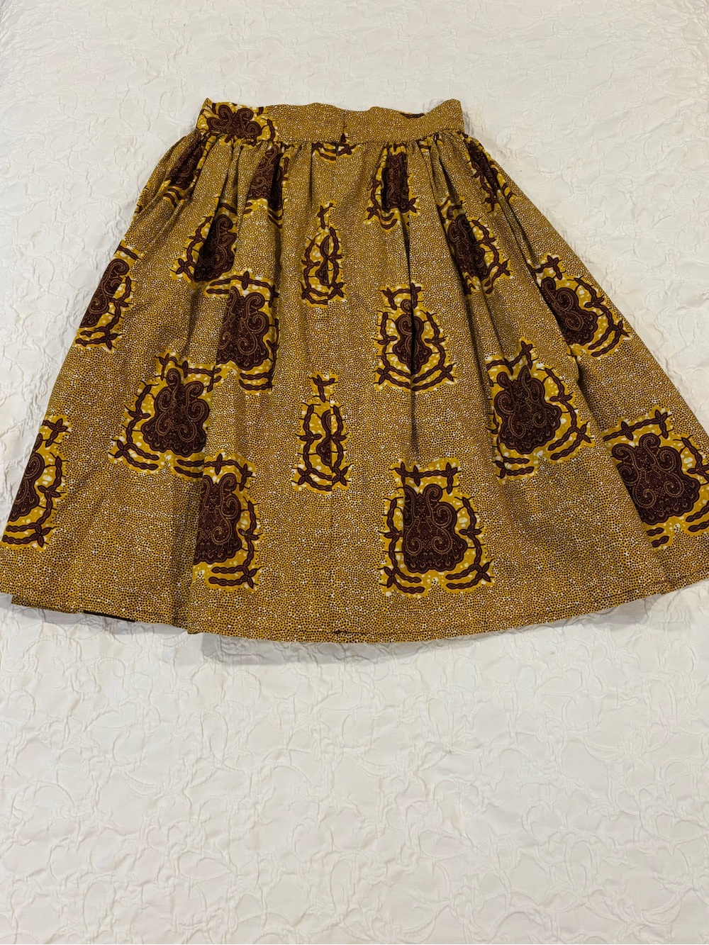 Women's Authentic African Gold Patterned Midi Skirt